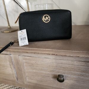 Michael Kors Black Pebbled Leather Wristlet